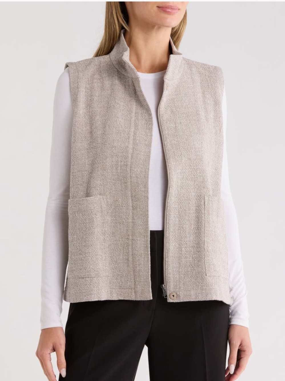 Eileen Fisher Organic Cotton Stretch Stand Collar Vest Medium NWT